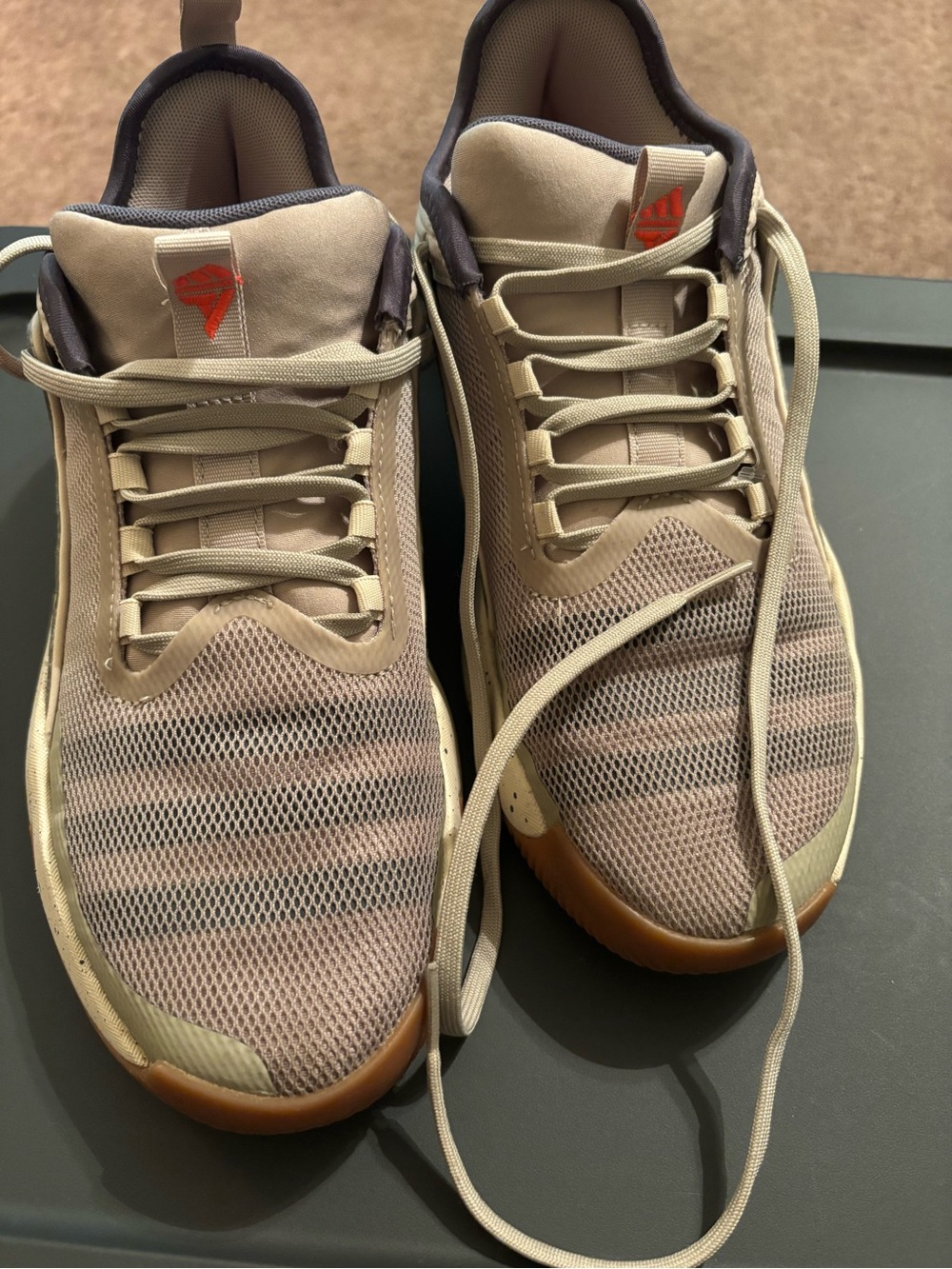 Adidas Men's Beige Mesh Sneakers with Gum Sole